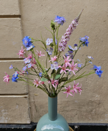 Vaas Pip Studio 33 cm Blauw/Groen met zijdebloemen