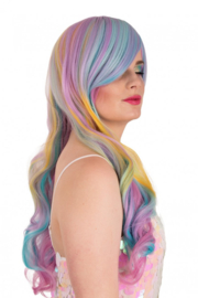 Pruik lang met wave en schuine lok Pastel 70 cm