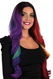 Pruik lang met wave MultiColor 75 cm