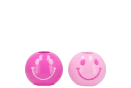 Smiley kandelaar 7 x 6 cm Set Fuchsia/Roze