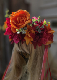 Bloemenband Oranje/Fuchsia