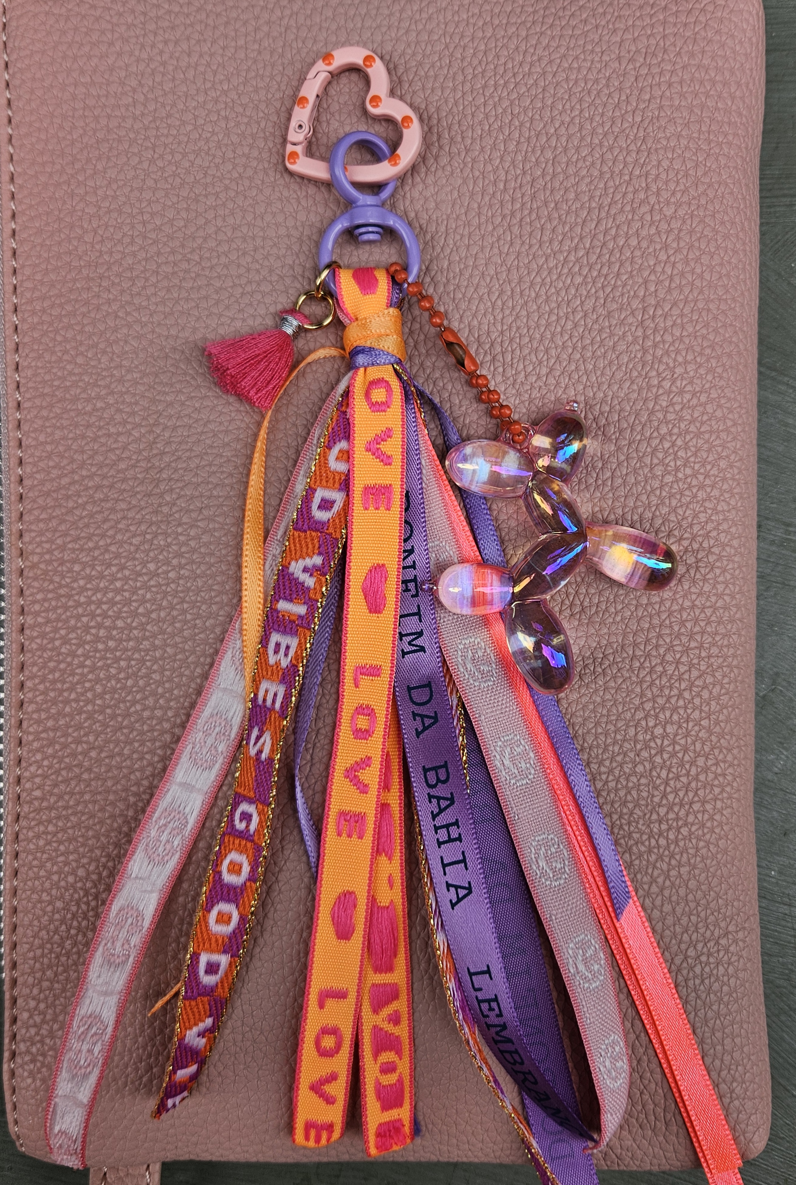 Sleutel/Tashanger Oranje/Pink/Lila met Ballonhondje