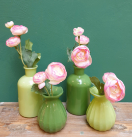 Set vaasjes Groen met kunstbloemen