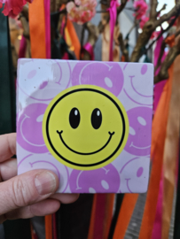 Tegeltje Smiley Roze/Geel 10 x 10 cm