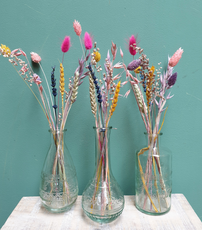 nakomelingen Habubu Verpletteren Set van 3 glazen vaasjes met droogbloemen | Kleine vaasjes met droogbloemen  | JOOLSZ