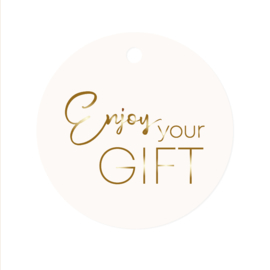 Rond label Enjoy your gift - wit