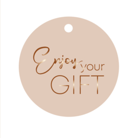Rond label Enjoy your gift - nude