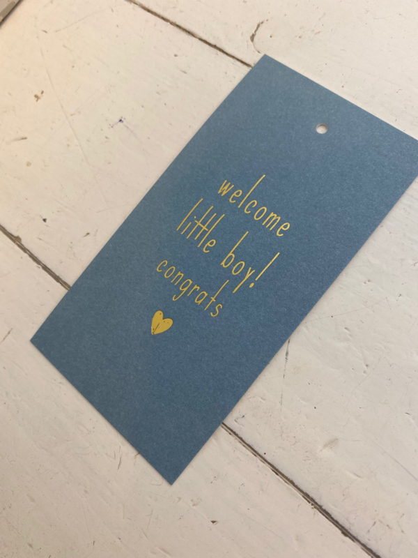 Minikaartje 'welcome little boy, congrats'