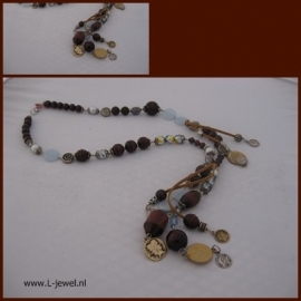 Houten ketting bruin/l.blauw