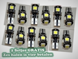 W5W T10 5 smd Canbus Stadslichten - 4 setjes + 2 setjes Gratis