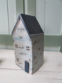 Huis van oud hout, blauw, 25 cm