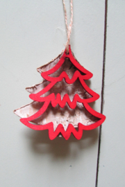 Cadeau label kerstboom (nr40) rood