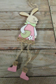 Haasje /konijntje van hout 14 cm (meisje) pastel