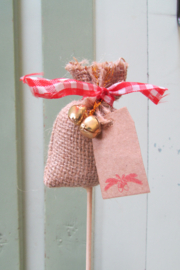 Jute zakje op steker van 30 cm