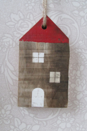 Huis van hout rood/naturel 18 cm