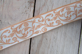 Lint oranje/creme 4 cm breed, per meter