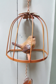 Vogelkooitje vogeltje en bloem van metaal (W16) (W21)