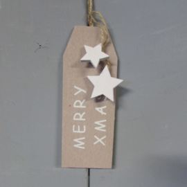 Merry Christmas 18x6 cm wit/taupe (nr18)