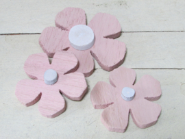 Bloem-hout-roze-3 stuks