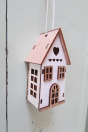 Kerst huisje mini 7 cm (nr41) wit/naturel