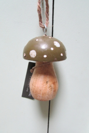 Paddenstoel van hout groen/naturel (P47)