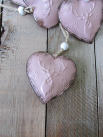Hartje met rendier, roze en van metaal 6,5 cm (nr11)