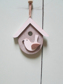 Vogelhuisje met vogeltje 8 cm grijs (D267)