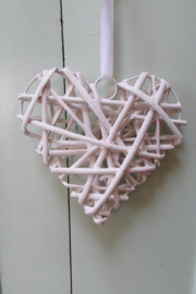 Rieten hart 14 cm wit