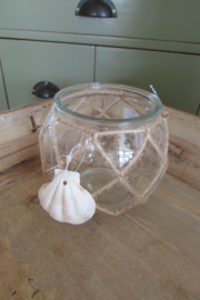 Windlicht glas 12 cm met schelp