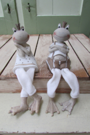 Kikker met bungelbeentjes, in grijs tinten (2 stuks ) 10 cm (BB12)