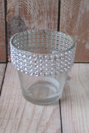 Windlichtje helder met "strass " steentjes (W151)