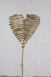 Rieten hart op steker 7x9 cm