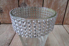 Windlichtje helder met "strass " steentjes (W151)