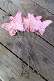 Vlinder van schors roze per 4