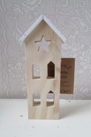 Huisje/kerkje wit/naturel 18 cm (nr40)