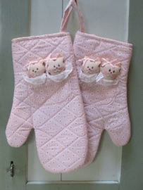 Oven handschoenen poes roze-2 stuks