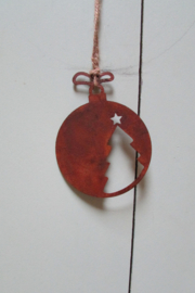 Kerstbal rusty met kerstboom 10 cm