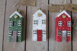 Houten ornamentje huis 9x4 cm (kerst nr 67)