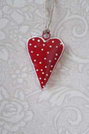 Hartje metaal 7x4,5 cm rood/wit