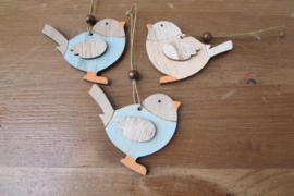 Vogeltjes van hout pastel 7,5x5 cm 3 stuks (W20)
