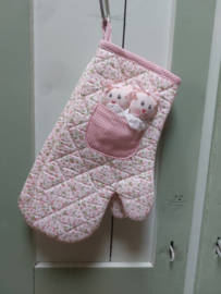 Ovenwant poesjes bloemetjes/ roze 2 stuks