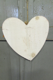 Hart hout krijtverf wit 25 cm