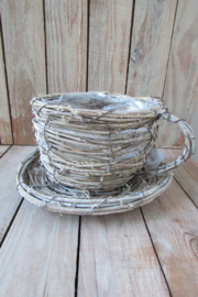 Kop en schotel van twijgen 20 cm