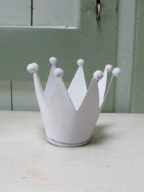 Kroon windlichtje van metaal, 11 cm in het wit