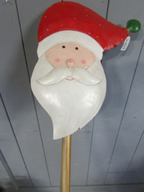Kerstmanhoofd van metaal voor op een stok