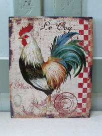 Tekstbord met haan,  Le Coq 25x20 cm van metaal