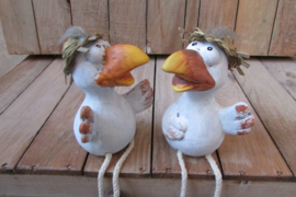 Vogel met hoedje bungelbeentje( per 2)(BB81)