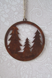 Kerstbal roest kerstboom 12x13 cm