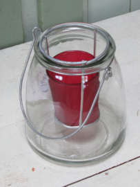 Windlicht glas, met klein waxinehoudertje