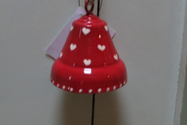Bel rood met witte hartjes 7cm